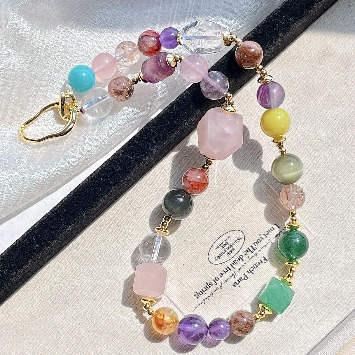 

High Quality Natural White Crystal Citrine Jade Powder Crystal Amethyst Black Gold Super Seven Treasure Necklace Collarbone Chain