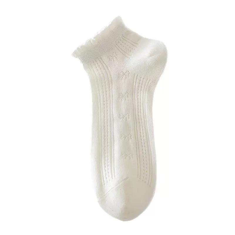 Ballet-style Lace Solid Color Short Socks, Combed Cotton Breathable and Comfortable Short Women's Socks, Simple Mesh Hollowed-out Bow