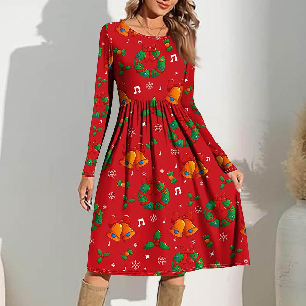 Rochie casual de damă cu imprimeu gradient, de primăvară, cu buzunar, cu gât rotund și mâneci lungi