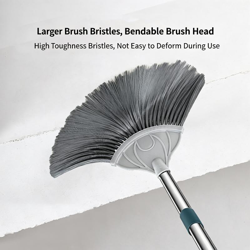 Fan Shaped Cobweb Duster with Retractable Stainless Steel Handle Static Soft Bristles for Picture Frame Wall Art Dusting
