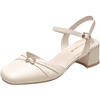 YIERKANG Women's Sheepskin Chunky Heel Closed-Toe Mary Jane Slingback Sandals