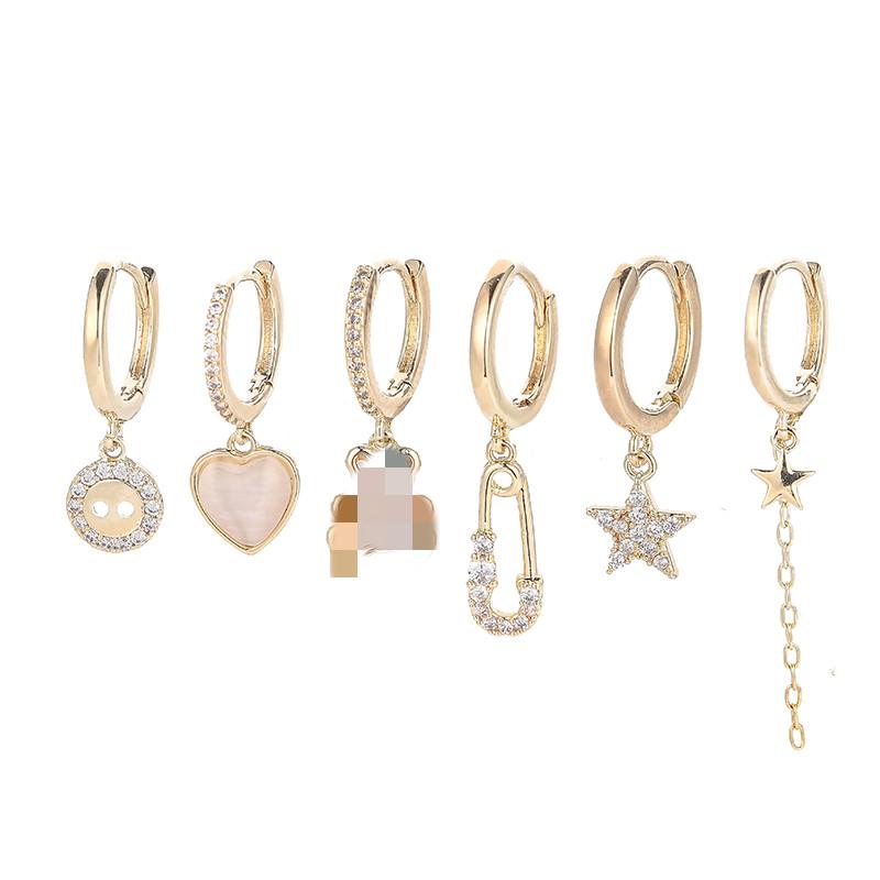 

ANENJERY серьги с кисточками в виде звезды, медведя, сердца и сердца для женщин, легкие роскошные милые серьги из 6 предметов, подарок