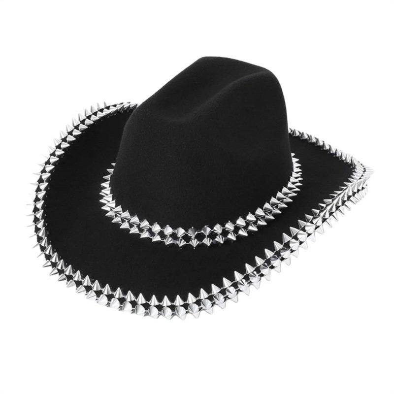 

Plain Color Cowboy Hat Wedding Bride Woman Hat with Glitter Rivet Trim Applique for Banquets Party Cowboy Hat for Teen