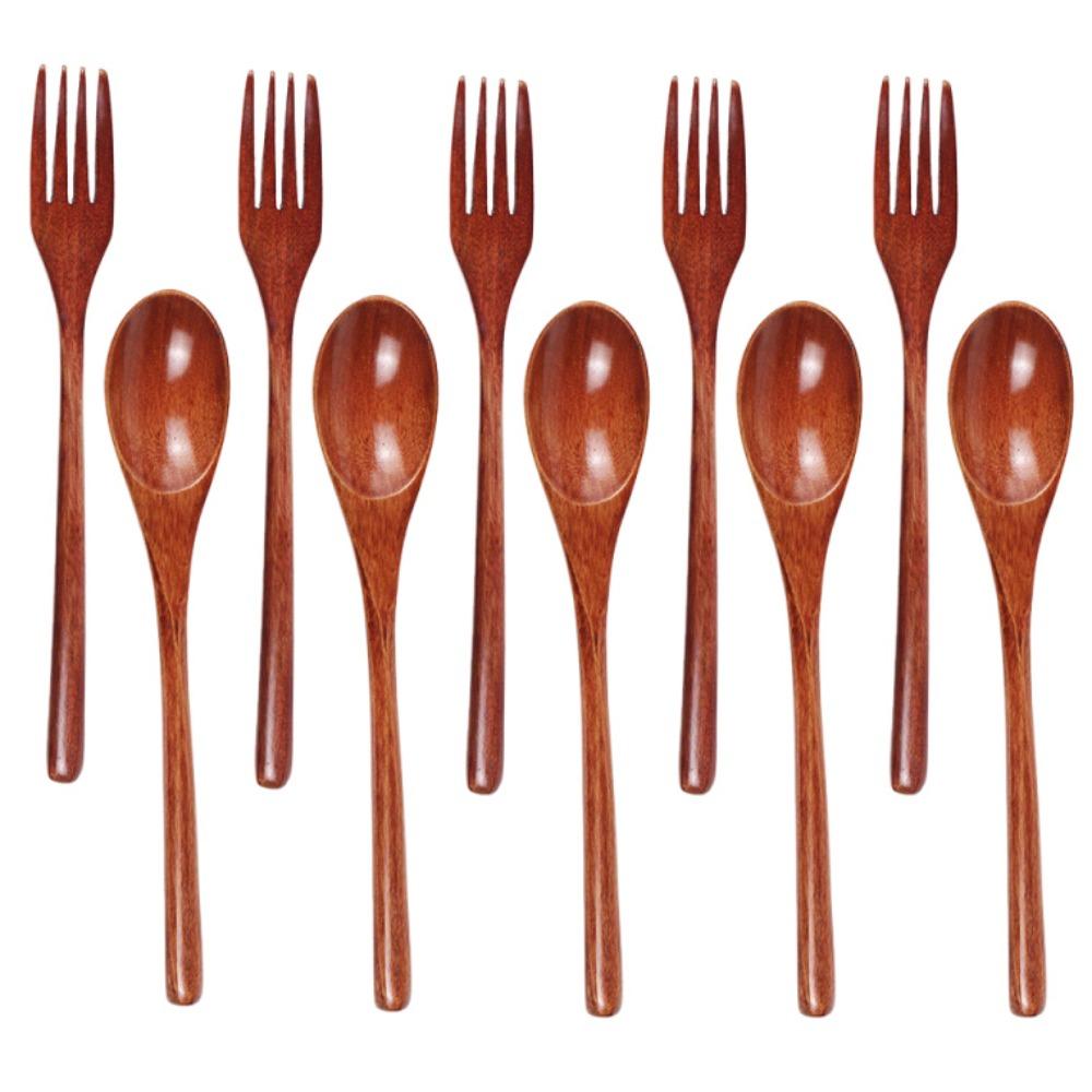 

Набор многоразовой деревянной посуды 10 шт./набор Гладкий портативный набор столовых приборов Набор сервировочных ложек Кухонное использование 5 Forks 5 Spoons