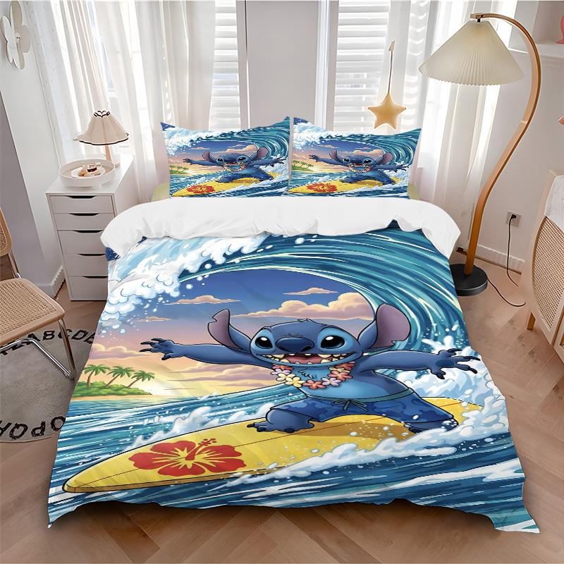 Stitch Adventure Print 3Pcs Bedding Setduvet Cover With 2 Bedropillowcase Home Birthday Gift