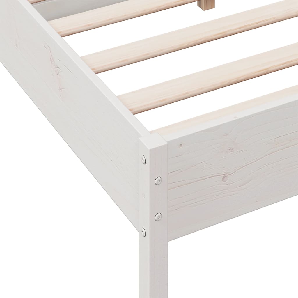 Vidaxl Bed Frame Without Mattress, White, 140X190 Cm, Solid Pine Wood