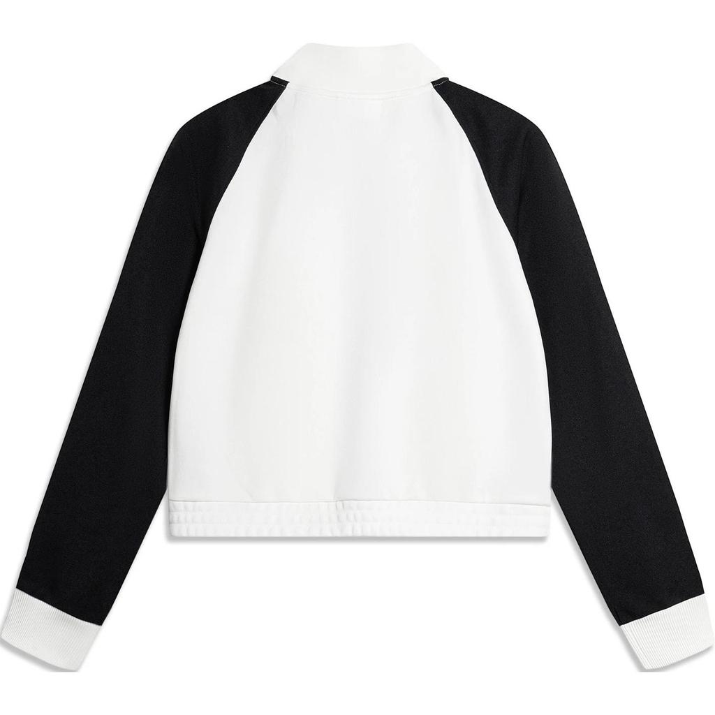 Li Ning Comfortable Casual Stand Collar Color Block Slim Fit Cardigan Sweatshirt Women Sweatshirt Off-White Black AWDU456-1