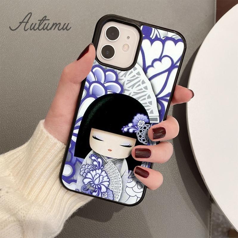 Kawaii Kokeshi Phone Case for iPhone 11 12 13 14 Pro Max Mini X XR XS SE 2020 SE 6S 7 8 Plus Samsung Galaxy S21 S22 Cover Shell