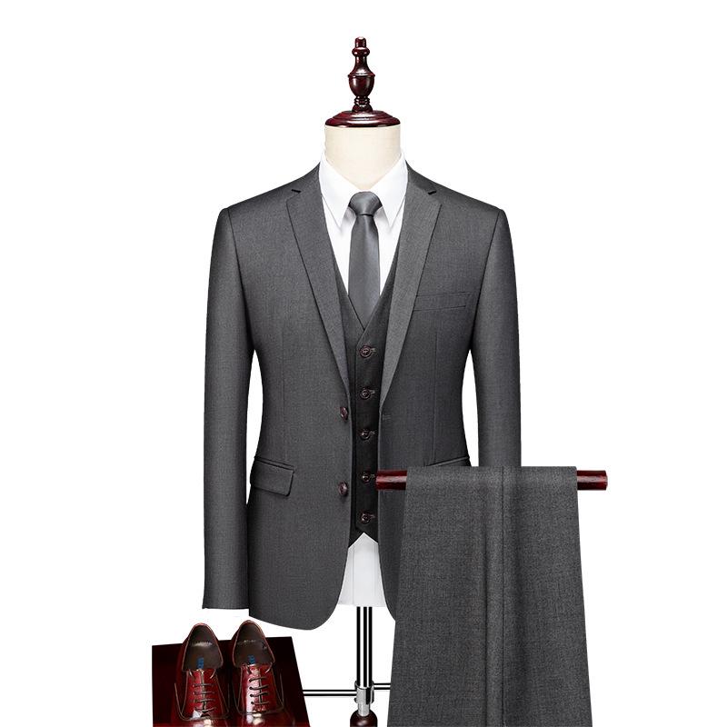 Men's Slim Fit Korean Style Suit - Three-Piece Formal Business Attire for Groom or Groomsman