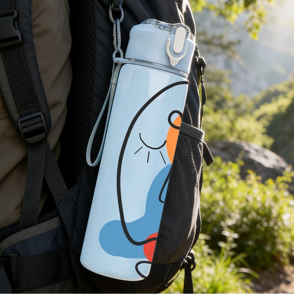 1PC Red Blue Circle Woman Print 750ml Color Plastic Sports Water Bottle Leakproof Flip Straw Lid Suitable for Sports Office Home Use