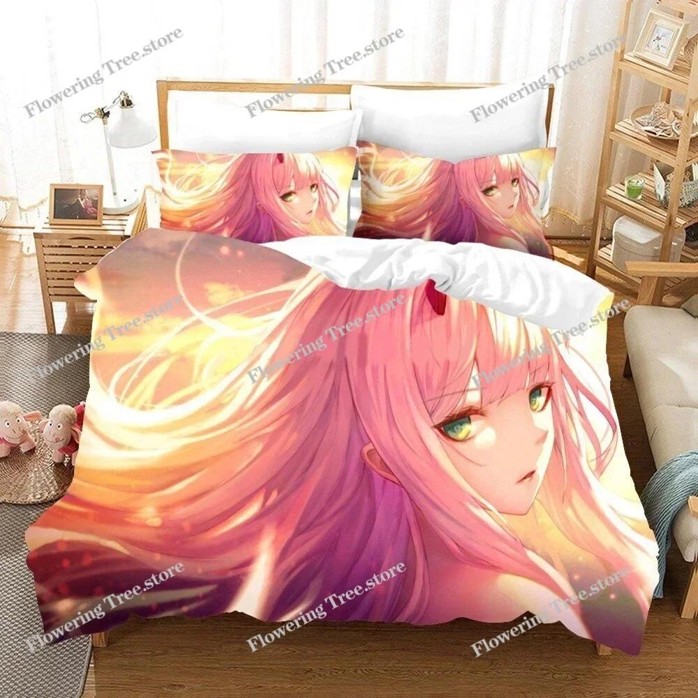 Anime Darling in the Franxx 02 Zero Two Duvet Cover Bedding Set Double Twin Full Queen King Adult Kids Bedclothes Quilt Cover