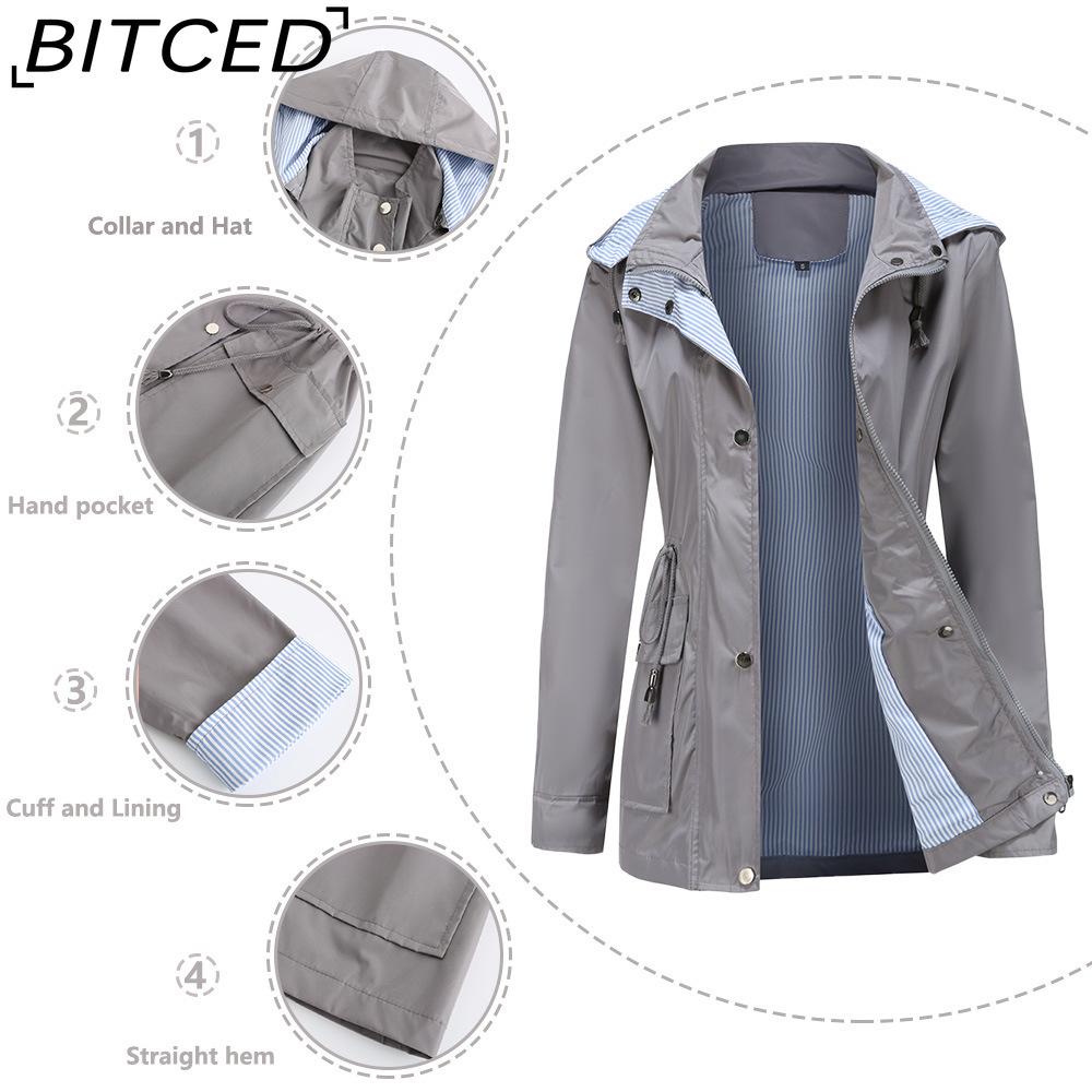 BITCED Autumn/Winter Detachable Hood Trench Coat Plus Size Women's Raincoat