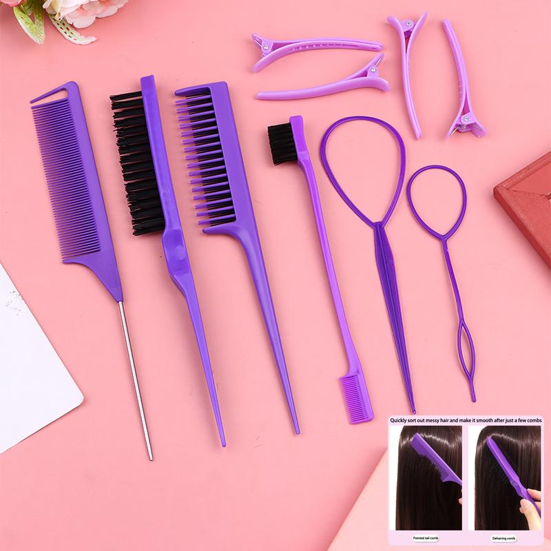 6/10Pcs Hair Styling Comb Set Teasing Hair Brush Triple Teasing Comb Rat Tail Combs Edge Brush Hair Tail Tools Braid Tool Loop
