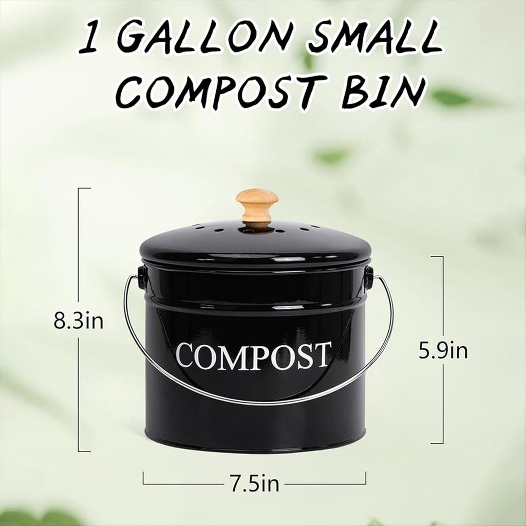BHBL Kitchen Compost Bin for Kitchen Countertop, 1Gallon Compost Bucket for Kitchen with Lid, Black