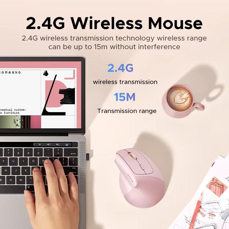 UGREEN Ergonomic Mouse Wireless Bluetooth Vertical Mouse Vertical Grip Stereoscopic Mouse Light Sound Office Mouse