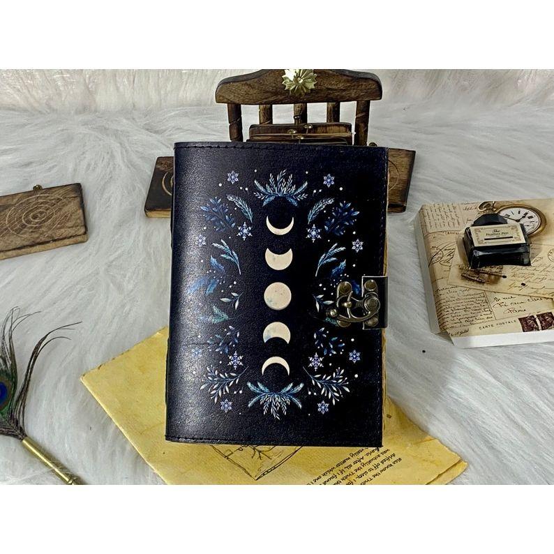 Moon Phases Vintage Leather Journal for Men & Women  of Antique Handmade Deckle Edge Vintage Paper