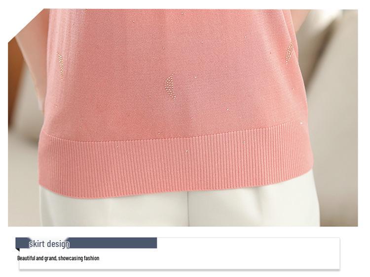 Mother's Style Ice Silk Collared T-shirt for Middle-Aged Women - 50s & 60s Short Sleeve Summer Top