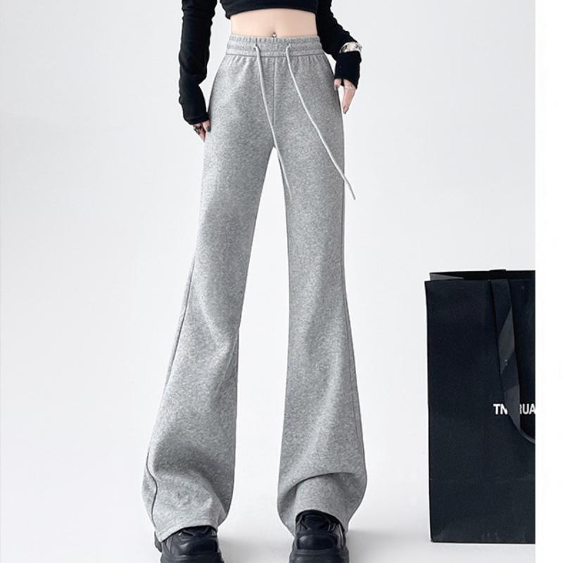 Mikro-flache Hosen für Damen Herbst und Winter Neuer Stil Slim Hängende Kapuzenpullover Lässige Hochtaillierte Hufeisenhosen Plus Samt Sporthosen