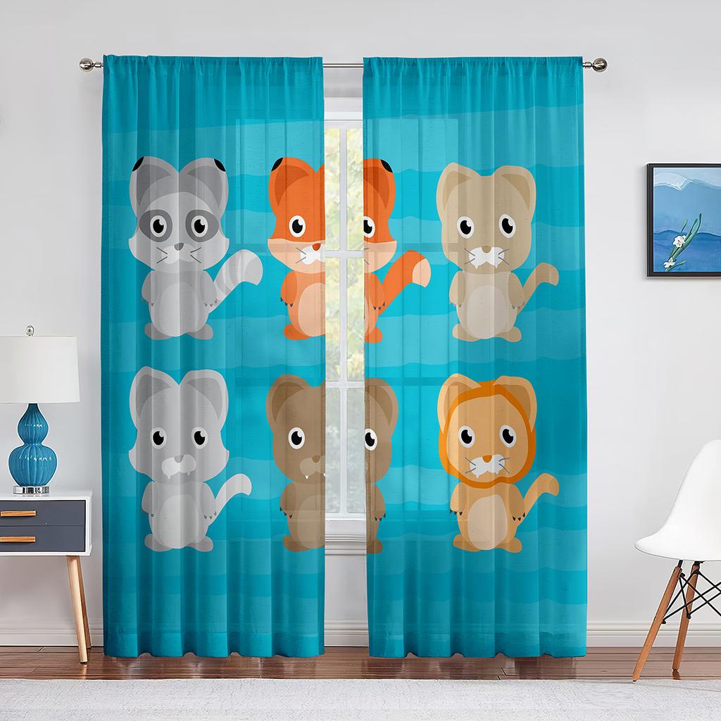 Cartoon Farm Animals Sheer Voile Curtain Cute Sheep Cow Pig In Rural Ranch Window Tulle Curtains for Living Room Bedroom Kitchen