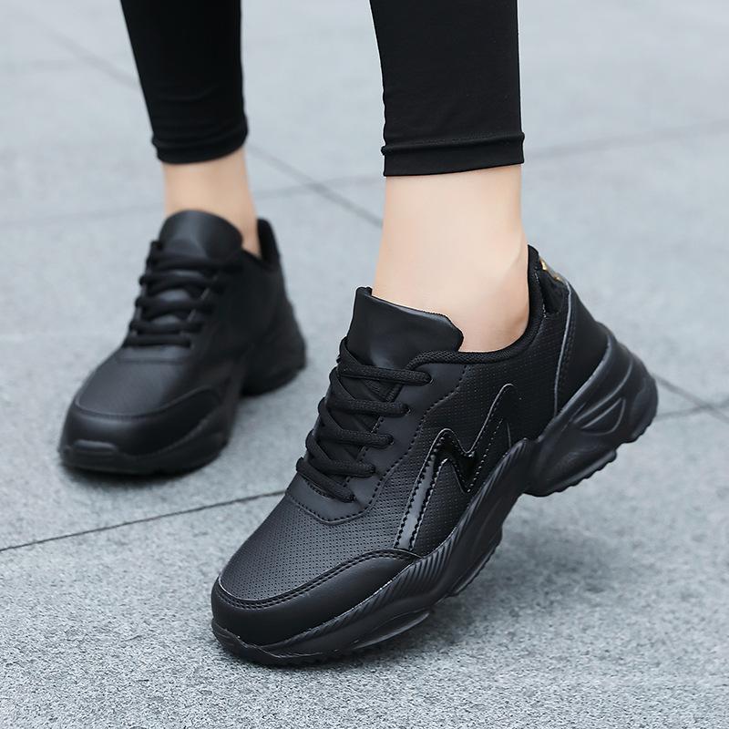 Frühling Herbst Leder Gesicht Schuhe Schwarz Wasserdicht und Rutschfest Sport und Freizeit Schuhe