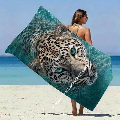 Teal Leopard Print Beach Towel Patterned Sunscreen And Windproof Suitable For Swimming Pool Camping Travel