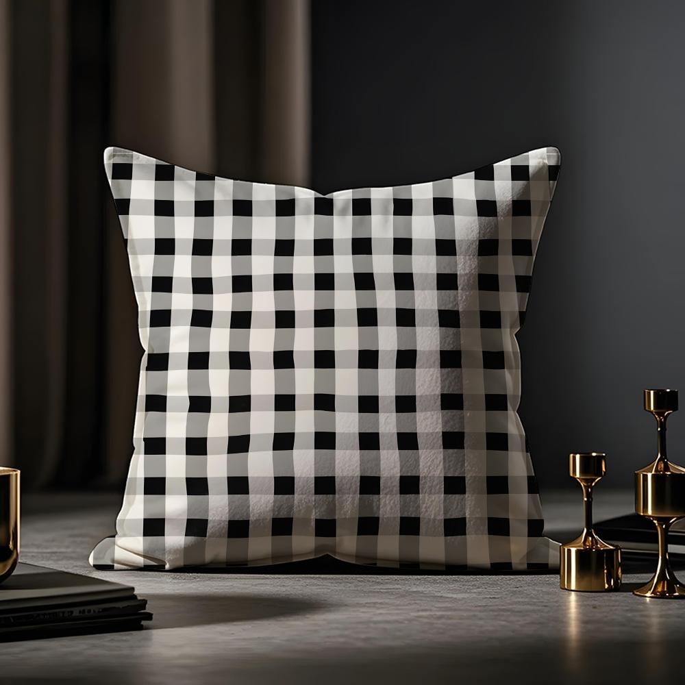 Black-and-white Pattern Cushion Cover Anti-dustmite Pillowcase Invisible Zipper Silky Short Plush Sofa Cushion Cover