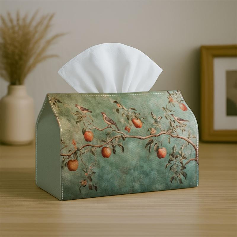 2D Flat, 1pc Vintage Plant Style Country Style Tissue Box Cover, Fruit Branch Still Life Pattern, High Quality And Durable, with Certain Weight, Folda
