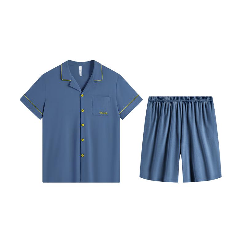 Men s Collared Cotton Blend Short Sleeve Loungewear Set XL