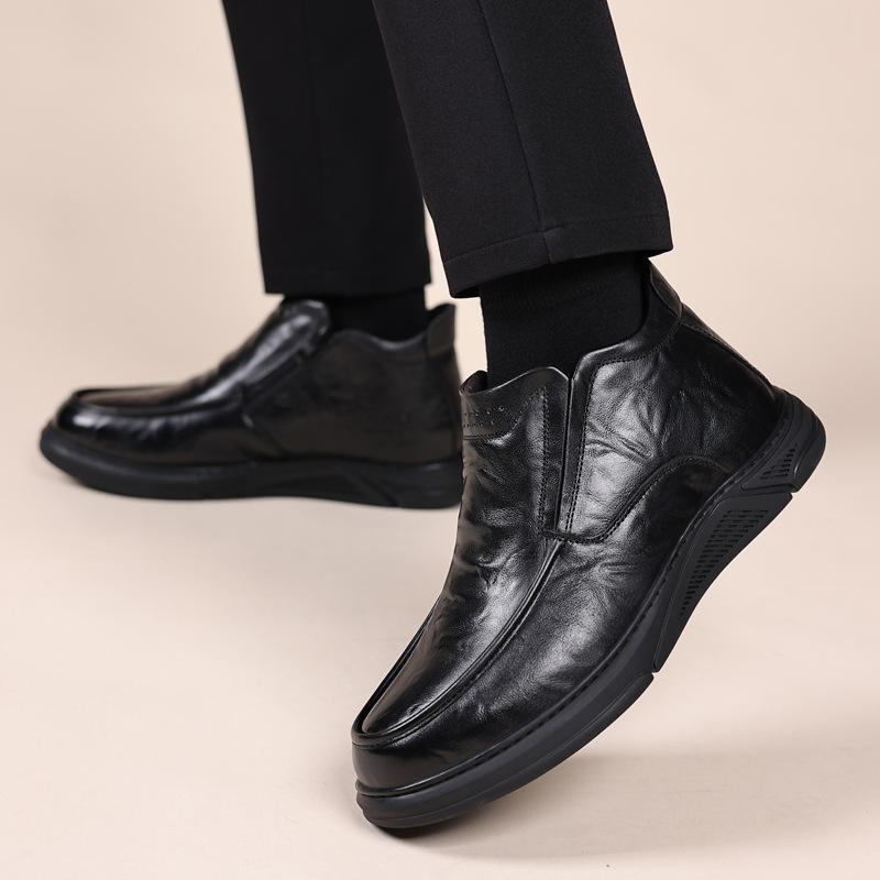 First layer cowhide winter men's cotton shoes genuine leather wool warm middle-aged leather boots velvet dad men's Northeast men's shoes