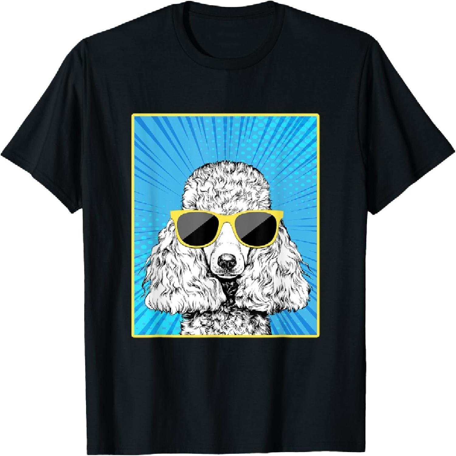 Poodle Portrait Pop Art Dog with Sunglasses T-Shirt S