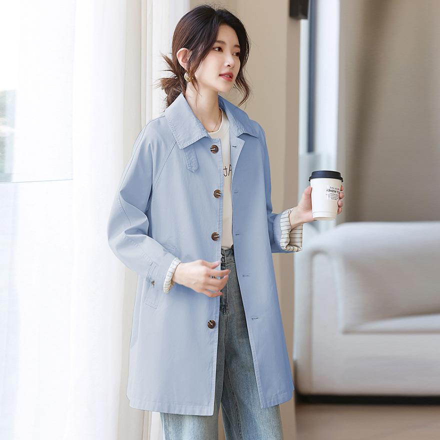 Spring and Autumn new Korean version loose single-breasted medium and long trench coat fashion polo collar slim jacket top women