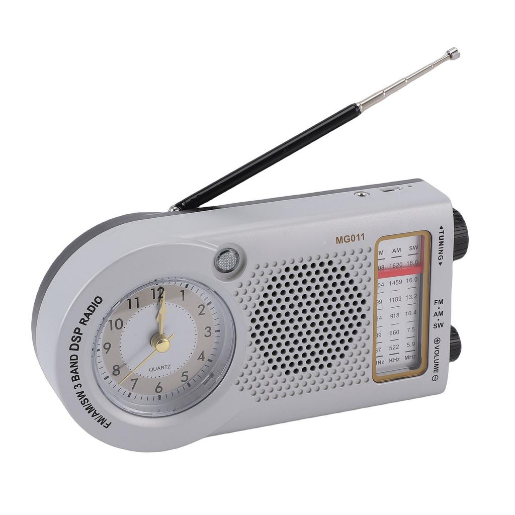 Portable Radio Rechargeable Battery Operated FM AM SW Multi Band Radio with Clock 3W Speaker for Music News Traffic