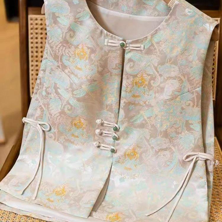 

Женский жаккардовый жилет на пуговицах 2025 новый высококлассный жилет-топ 3XL (recommended 138-75kg)