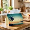 1pc Party Tissue Box, Coastal Serene Scene, Multifunctional Tissue Holder, Coconut Tree Sunset Ocean, Outdoor Party Supplies, Everyday Desktop Tissue 