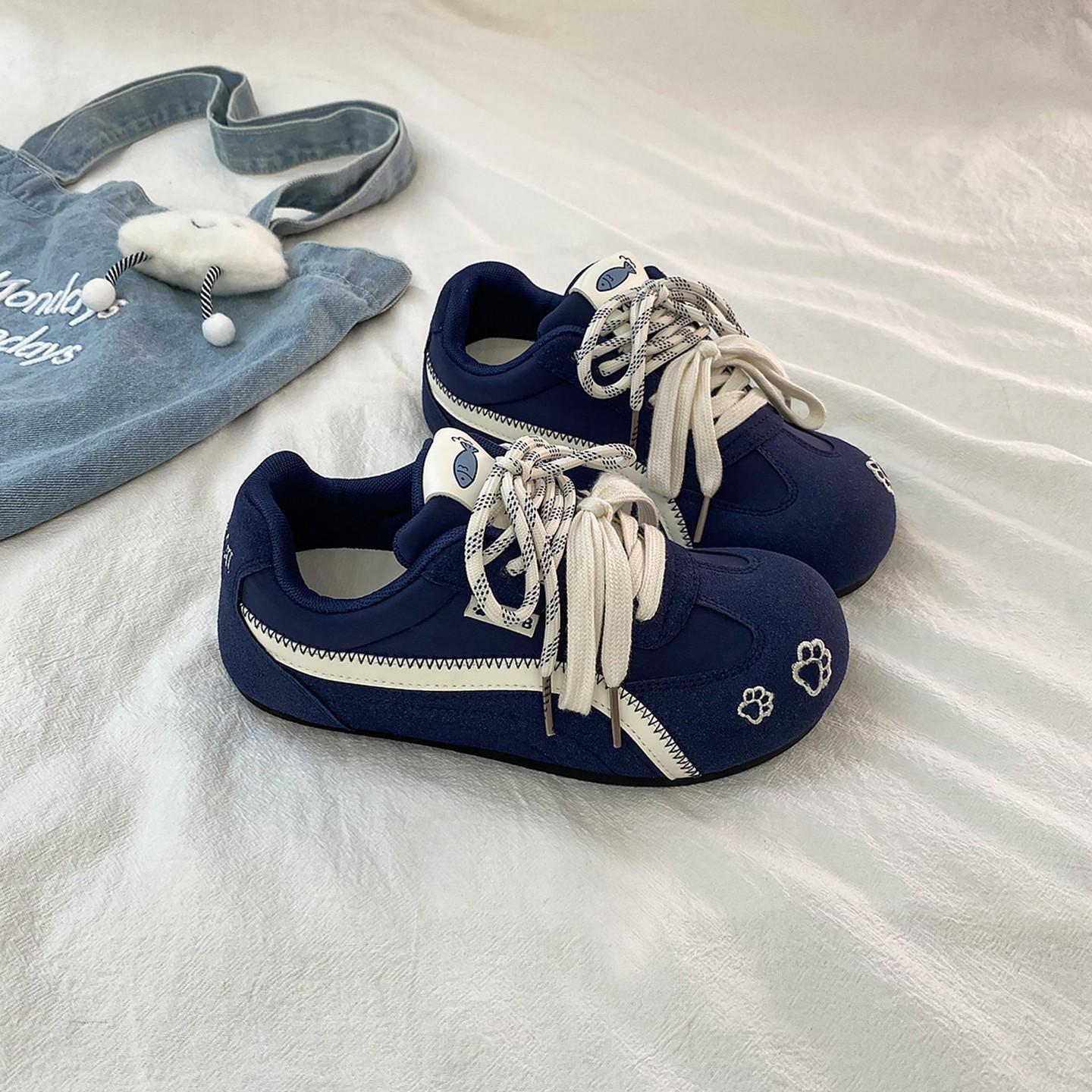 22 новые синие балетные тренировочные туфли летние и осенние повседневные с тонкой подошвой с мягкой подошвой с круглым носком нишевые ретро спортивные туфли 35