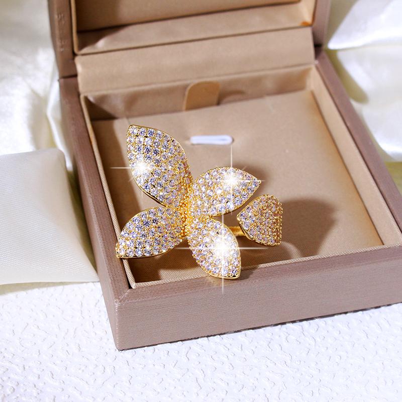 New Fashion Luxury Cubic Zirconia Women's Rings Oversized Butterfly Flower Rings for Women Open Resizable Female Engagement Ring