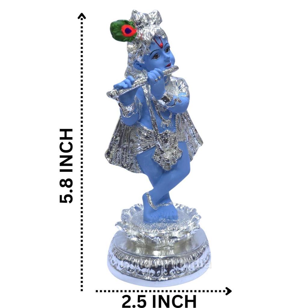 India Lord Krishna Idol | 999 Silver Plated Krishna Statue | Standing Krishna Playing Basuri | Krishna ji for Pooja & Gifting
