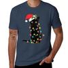 Santa Black Cat Tangled Up In Christmas Tree Lights Holiday T-shirt Man Tshirt Funny T Shirts Cotton T-shirt