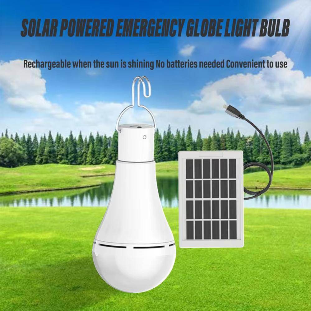 LED Solar Light Bulb Outdoor Camping Light Waterproof Portable Garden Pendant Light Hiking Fishing Emergency Light USB Charging