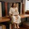 Hand Painted Jesus Figurine I Am with You Always Handmade Jesus Christ Statue Sitting Pose Unique Resin Jesus Ornament
