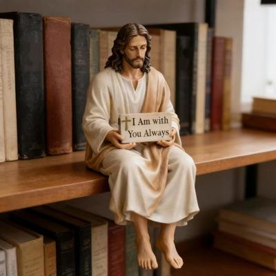 Hand Painted Jesus Figurine I Am with You Always Sitting Pose Jesus Christ Statue Handmade Unique Religious Figurine Home Decor