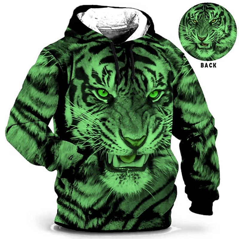 New Men's Animal Tiger Graphic Hoodies Sweatshirt 3D Print Fashion Casual Long Sleeve Hooded Tracksuit Outdoor Sports Streetwear