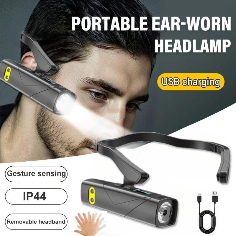 Ear Clip Headlamp 55g Ultra Lightweight Dual Light Source Heat Dissipation Power Display Focus Beam Head Mounted for Outdoor