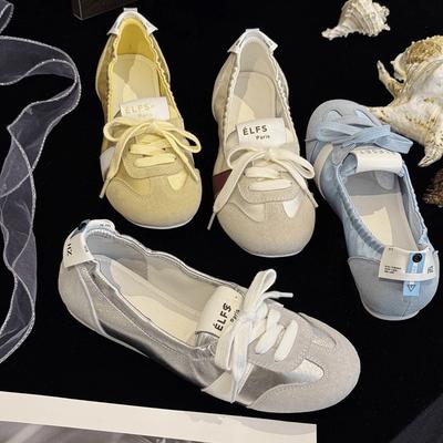 Französische Ballettschuhe Damen flach 2025 Herbst neu Schnürschuhe atmungsaktiv Ein-Pedal weiße Schuhe Mode Einzelschuhe
