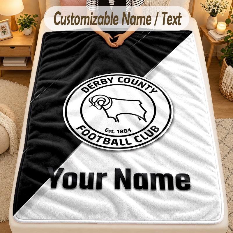 Flannel BlanketDerby County Custom Name Text Personalized Soft Warm Throw Blanket Home Decor Gift