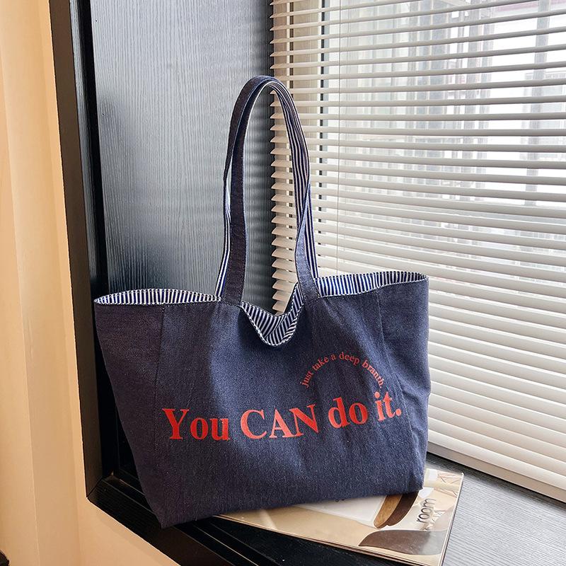 

Casual big bag women s new canvas shoulder bag large capacity tote bag class commuter handbag синий