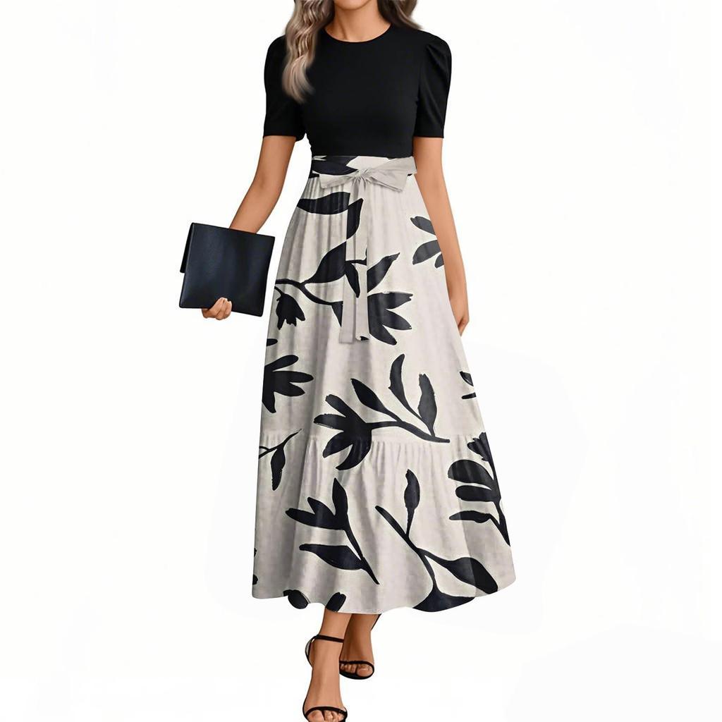 Women's Floral Print High Waist Fashionable And Elegant Dress
