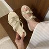 Wedge heel bow open-toed slippers women's outer wear 2025 summer new French fairy style heightening sandals