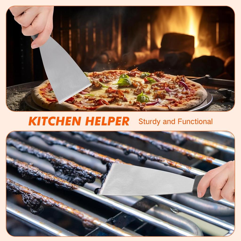 Griddle Cleaning Kit for Blackstone 13 Piece- 2 Stainless Steel Cleaning Scrapers, 10 Scouring Pads and 1 Handle, Cleaning Accessories for Blackstone