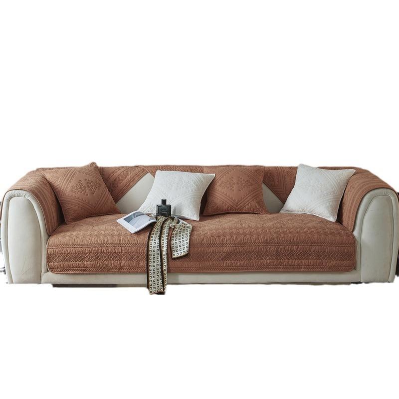 Light Luxury Simple Embroidered Cotton Sofa Cushion Cross Stitch High-end Pure Cotton Four-season Universal Non-slip Sofa Towel Cover Cushion